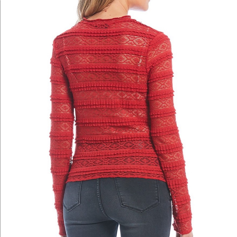 Mock Neck Open Lace Long Sleeve Top - Picture 2 of 4